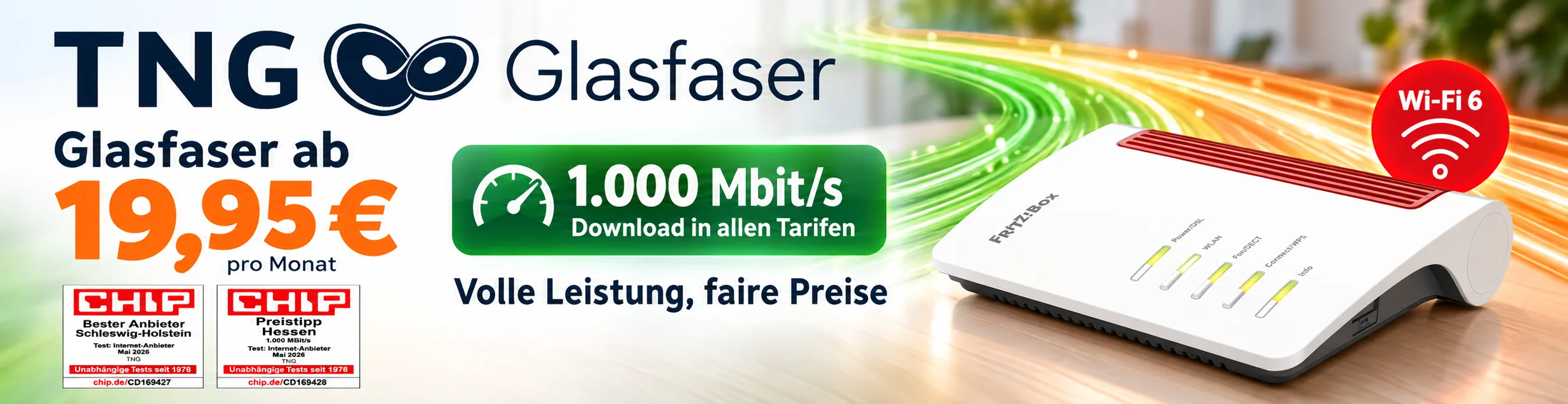 TNG Glasfaser in Hessen mit 1.000 Mbit/s ab 19,95 Euro